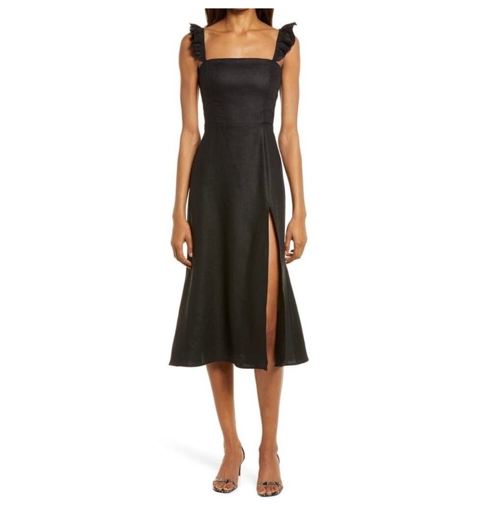 Reformation Spaulding Linen Dress black size 8 (new)